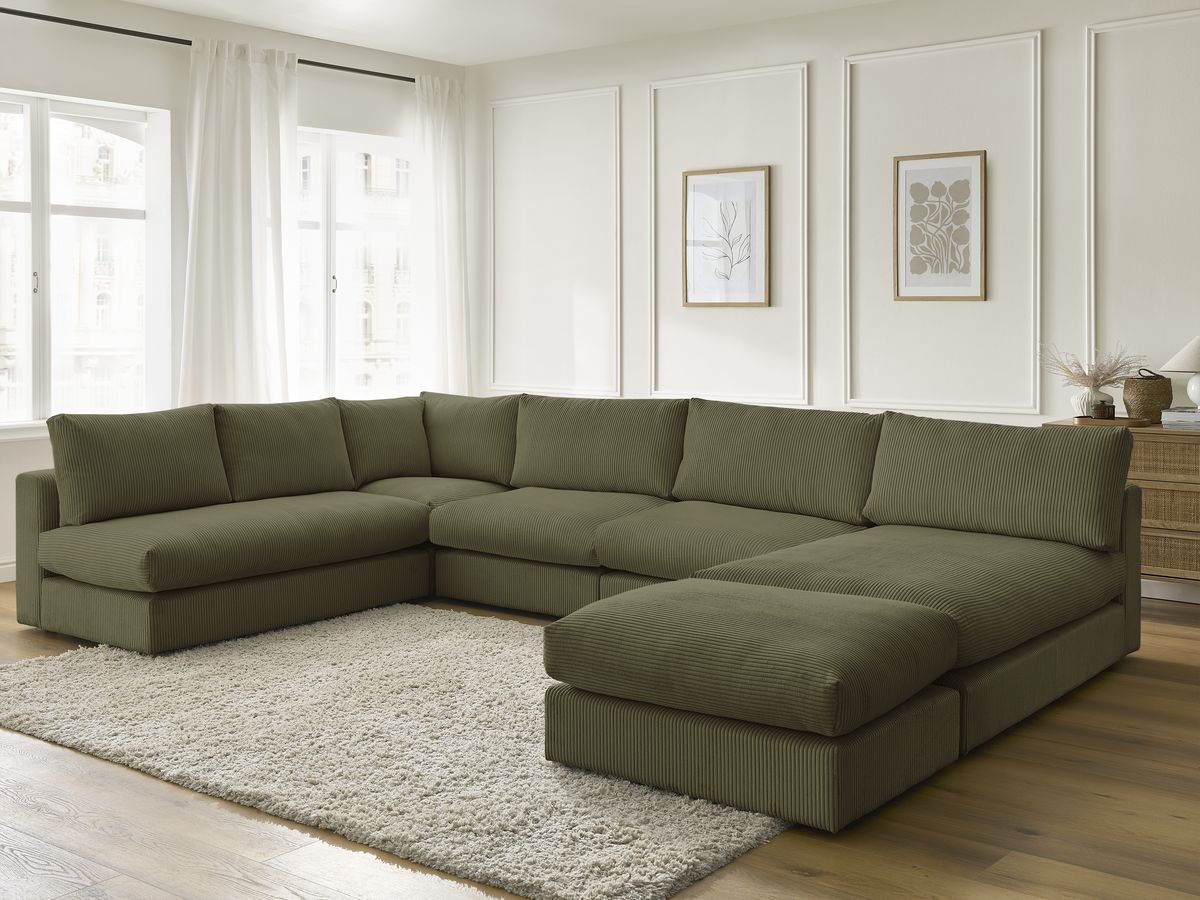 Bobochic Paris Ecksofa mit Pouf 369 × 167 cm Cordsamt Grün