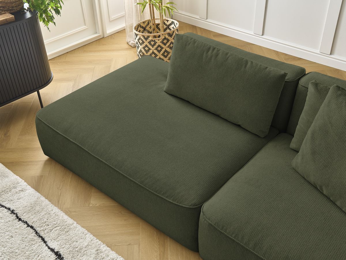 Bobochic Leopold Sofa 4-Sitzer mit Pouf Melange-Stoff Dunkelgrün Armlehne rechts