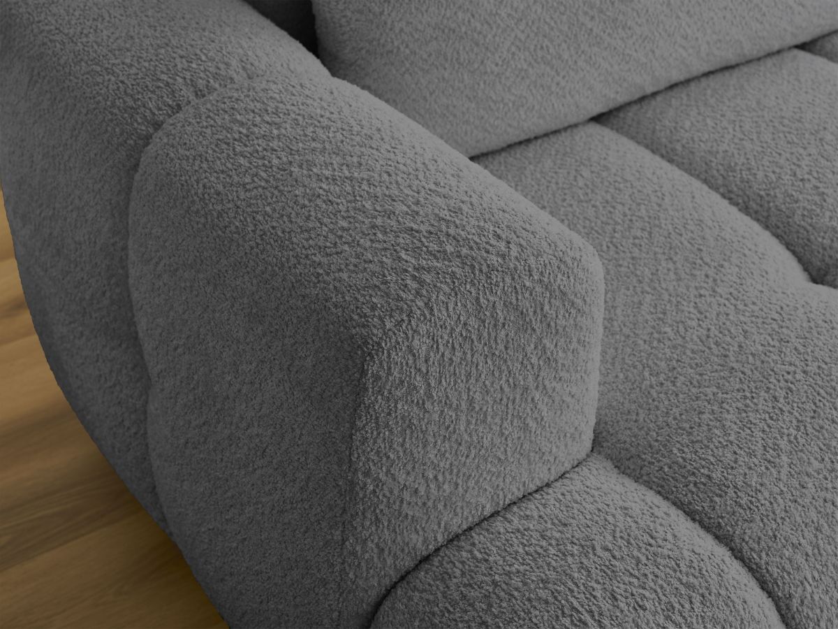 Bobochic Fuji Ecksofa mit Schlaffunktion und Bettkasten und Pouf 292 × 160 cm Bouclé-Stoff Dunkelgrau Ecke rechts
