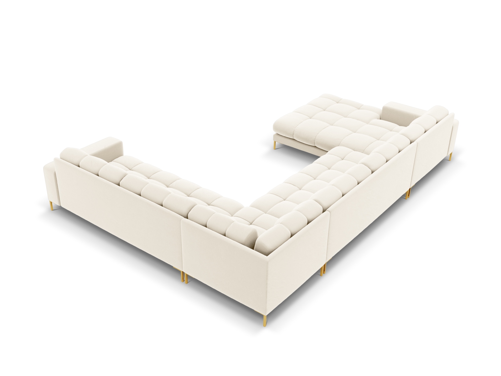 Cosmopolitan Design Panoramasofa Bali 7-Sitzer 327 cm Samt Bluvel Helles Beige Rechts Beine Gold