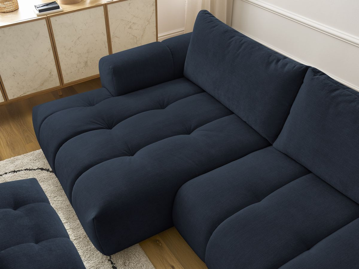 Bobochic Fuji Ecksofa mit Schlaffunktion und Bettkasten und Pouf 292 × 160 cm Stoff Dunkelblau Ecke links