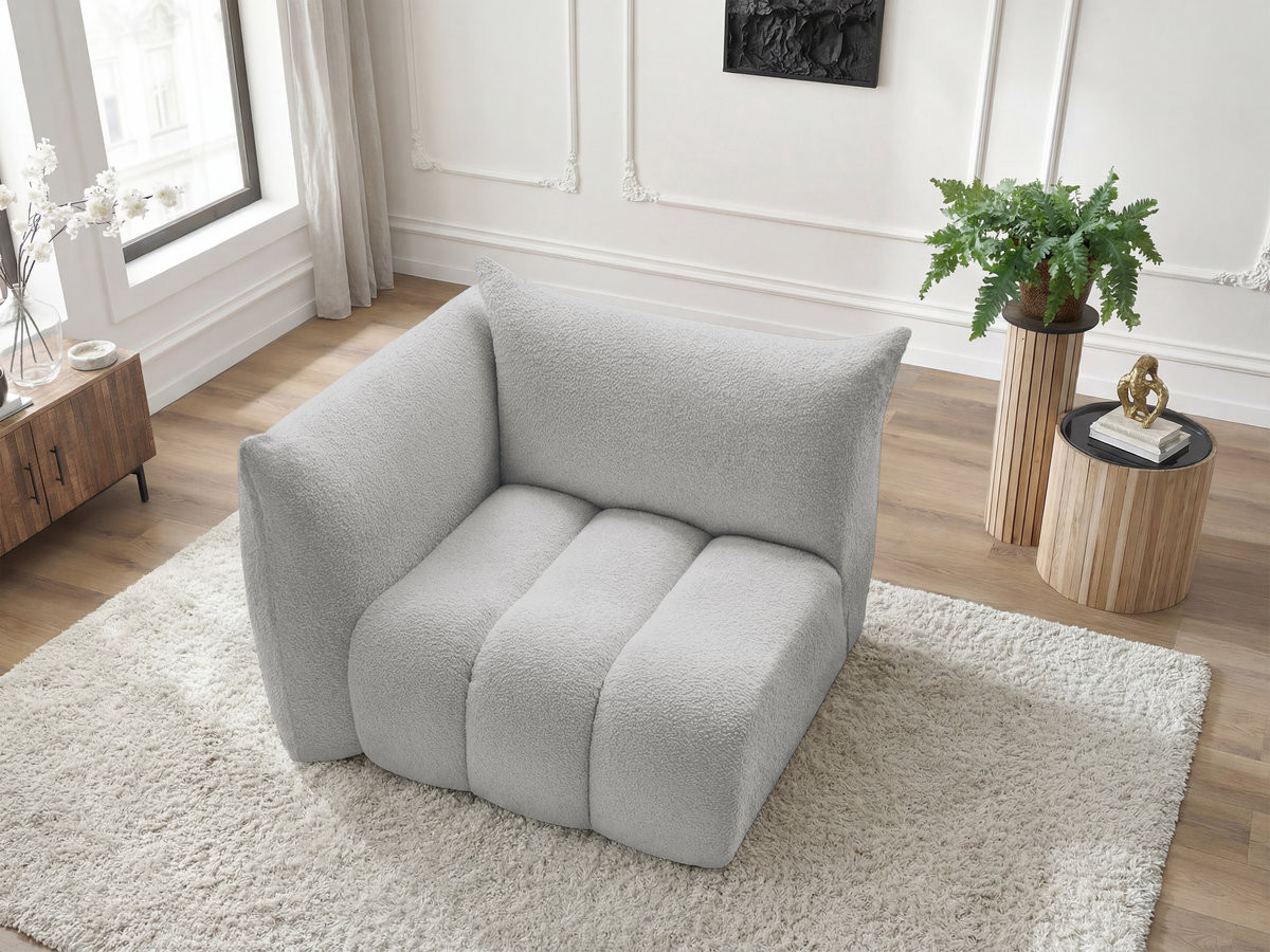 Bobochic Azra Sofamodul 1-Sitzer 117 × 112 cm Bouclé-Stoff Hellgrau Ecke links
