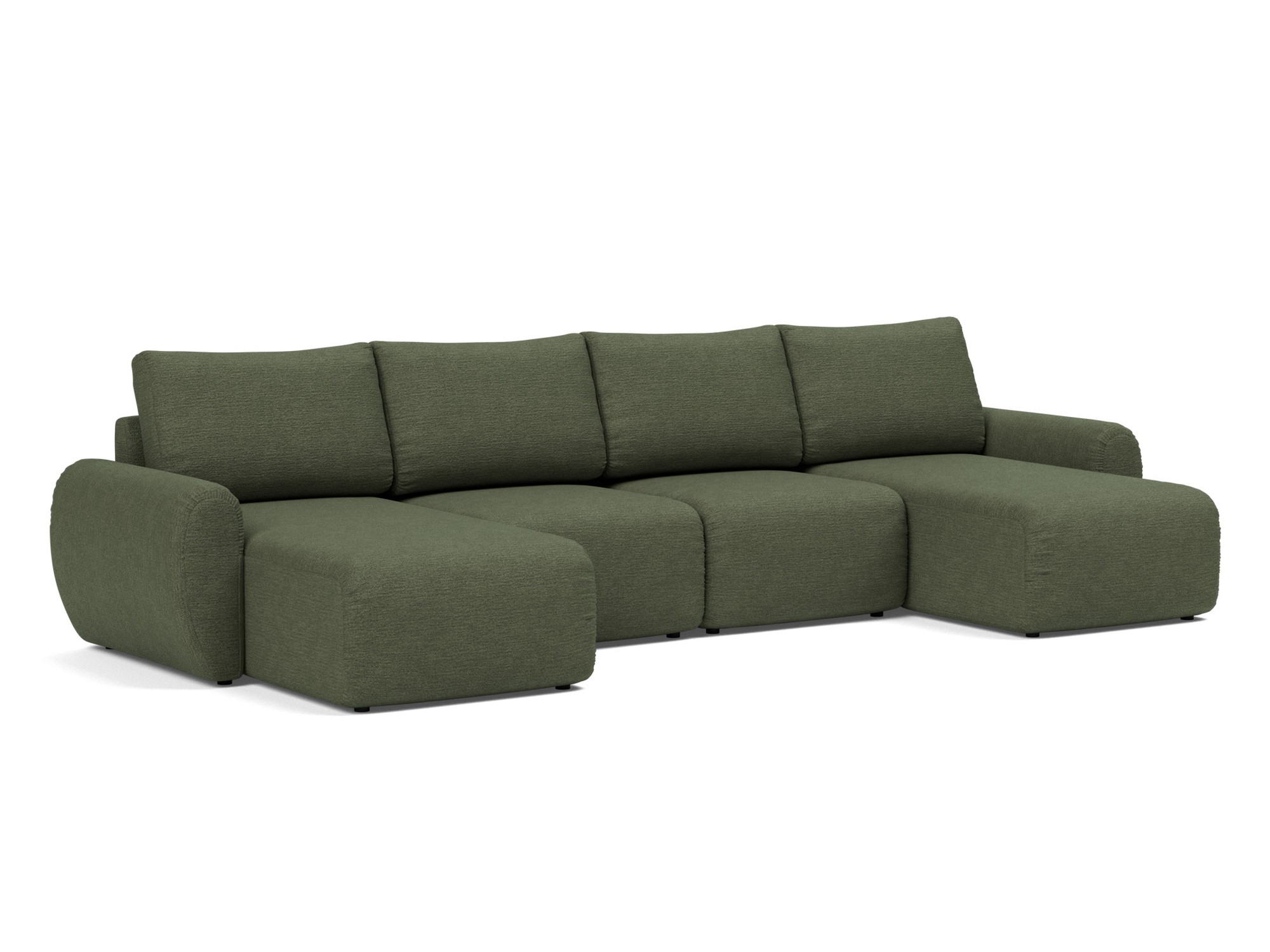 Schlafsofa Norum U-Form mit Curve-Armlehnen Strukturierter Stoff Taura 353-Forest