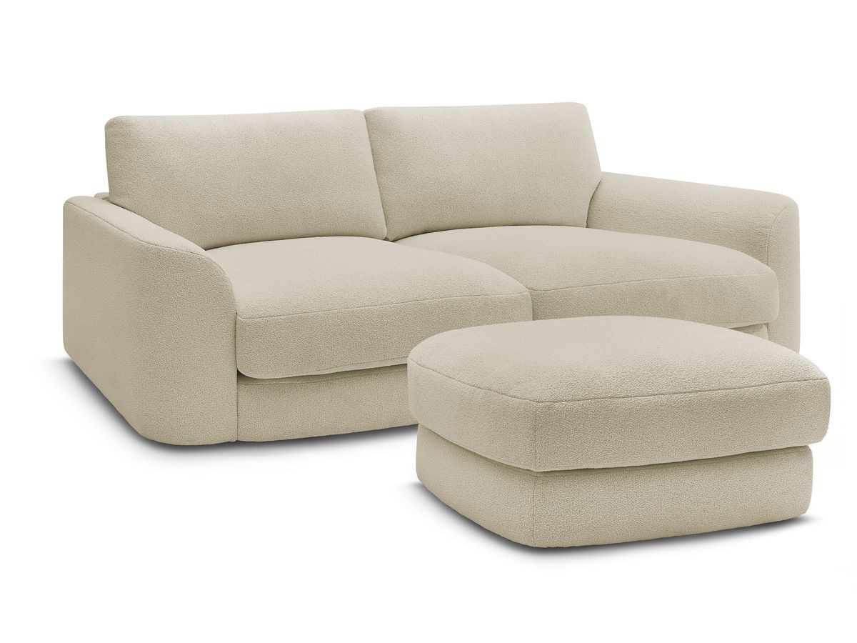 Bobochic Leonore Sofa 3-Sitzer mit Pouf Bouclé-Stoff Beige
