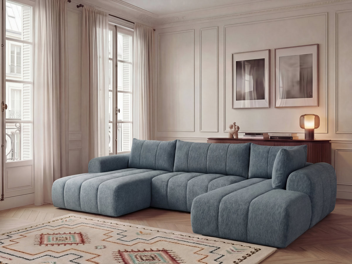 Bobochic Nesty Wohnlandschaft Melange-Stoff Blau Ecke links