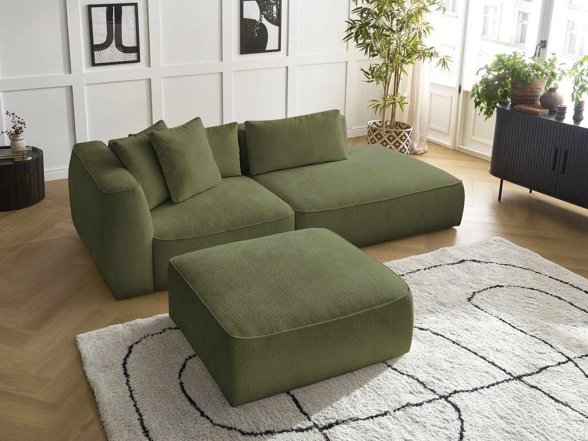 Bobochic Leopold Sofa 4-Sitzer mit Pouf Strukturstoff Dunkelgrün Armlehne links