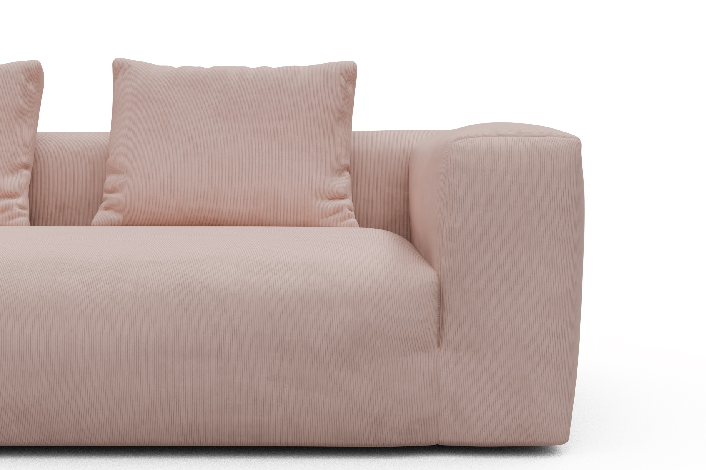 Wohnlandschaft Fred Chaiselongue links mit 2-Sitzer und lange Armlehne rechts Cordufine-Blush