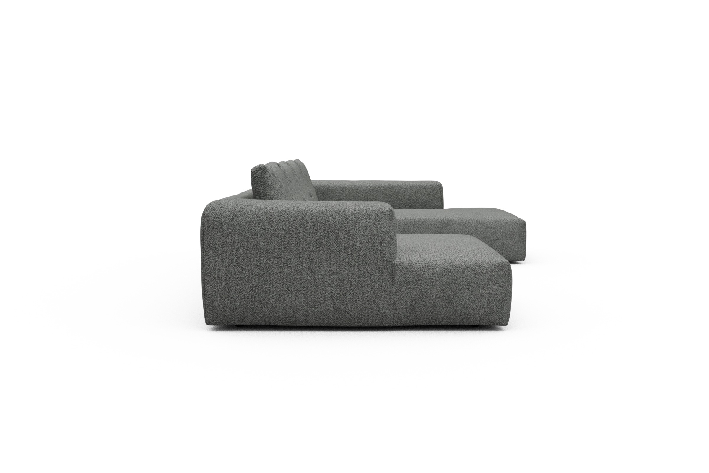 Wohnlandschaft Fred Relax-Ecke rechts mit 2-Sitzer und Chaiselongue links Vanora-Warm-Grey