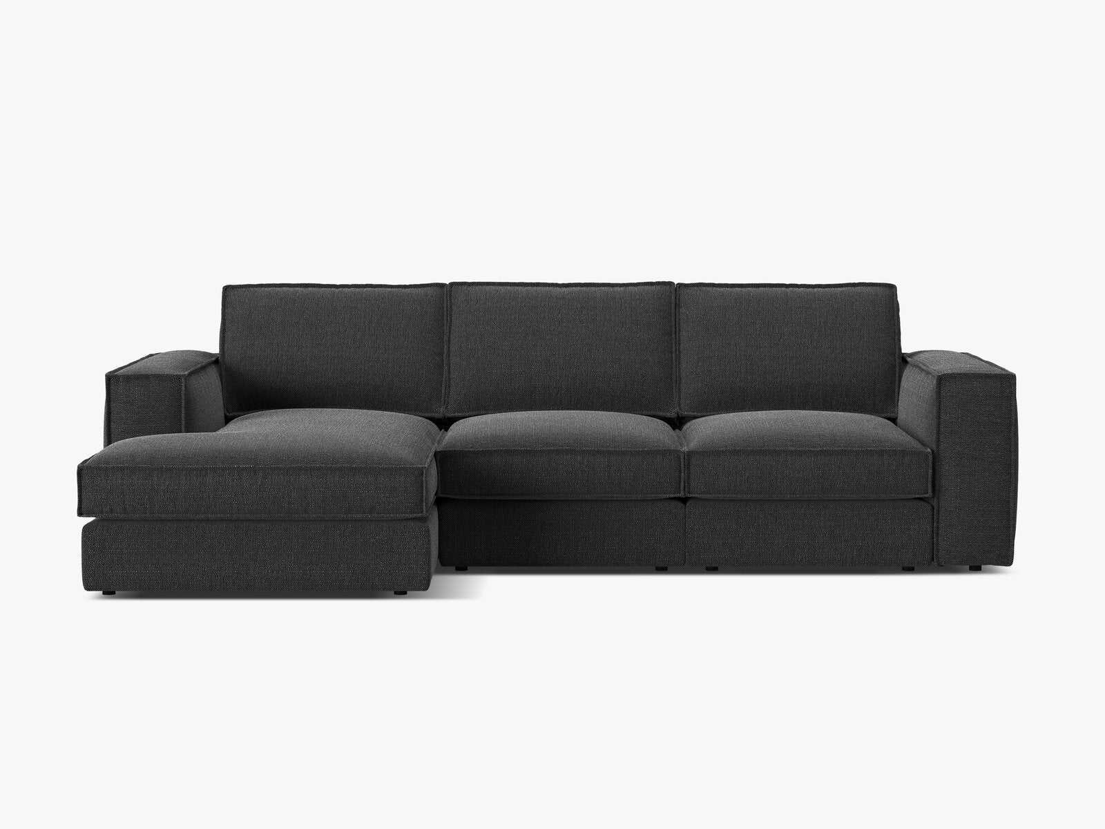 Micadoni modulares Ecksofa Pola 3-Sitzer Links Strukturierter Stoff Babel Schwarz