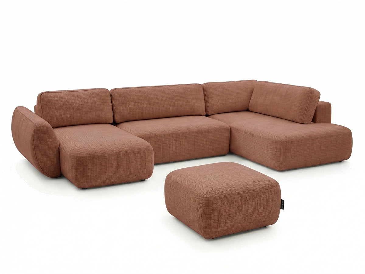 Bobochic Denise Wohnlandschaft mit Pouf Strukturstoff Orange Ecke links