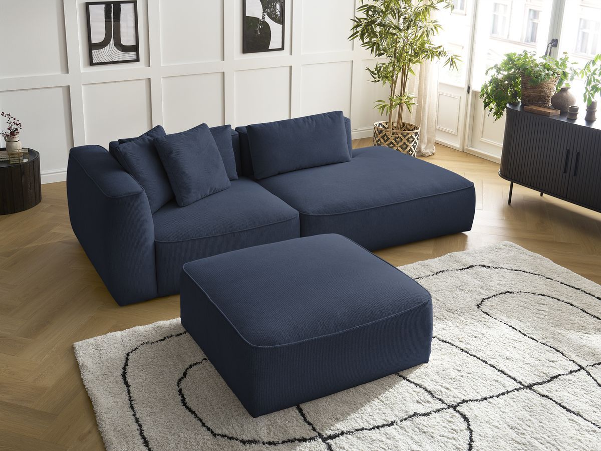 Bobochic Leopold Sofa 4-Sitzer mit Pouf Melange-Stoff Dunkelblau Armlehne links