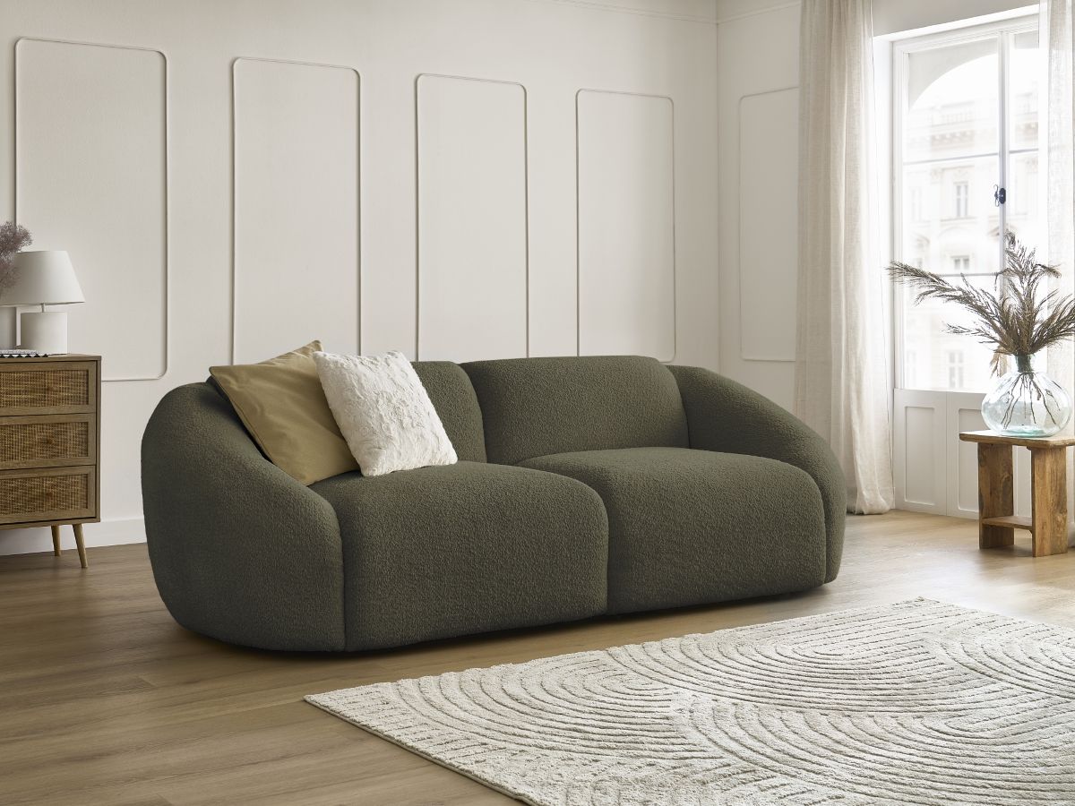 Bobochic Tina Sofa 3-Sitzer Bouclé-Stoff Grün