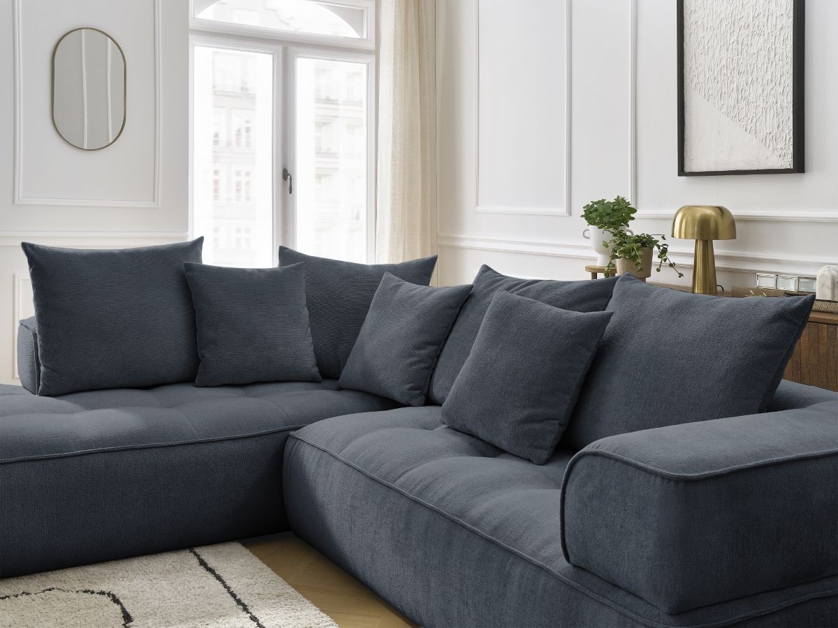 Bobochic Whesley Ecksofa Stoff Dunkelblau Ecke links