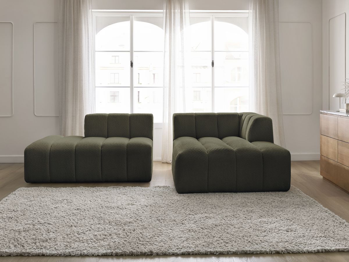Bobochic Annecy Ecksofa Bouclé-Stoff Grün Ecke rechts