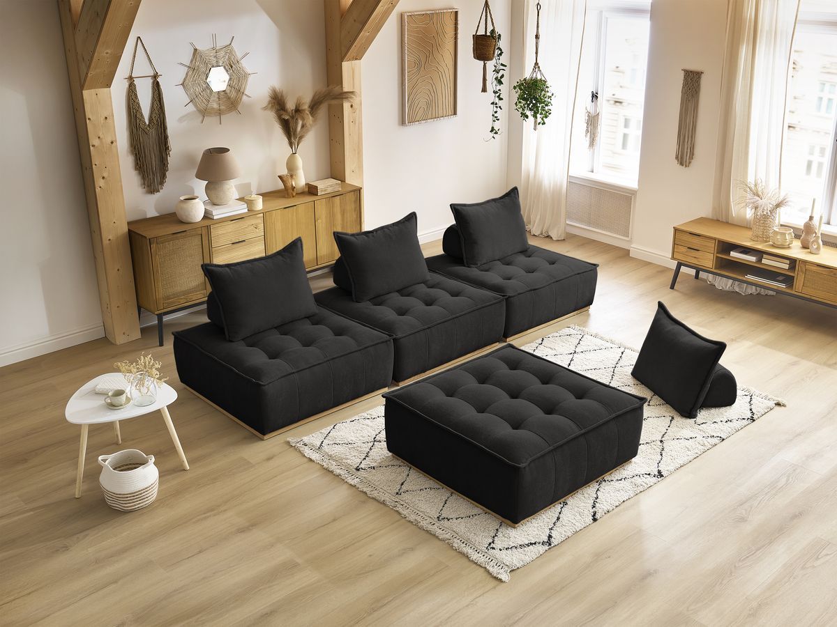 Bobochic Elisa Sofa 4-Sitzer Strukturstoff Schwarz