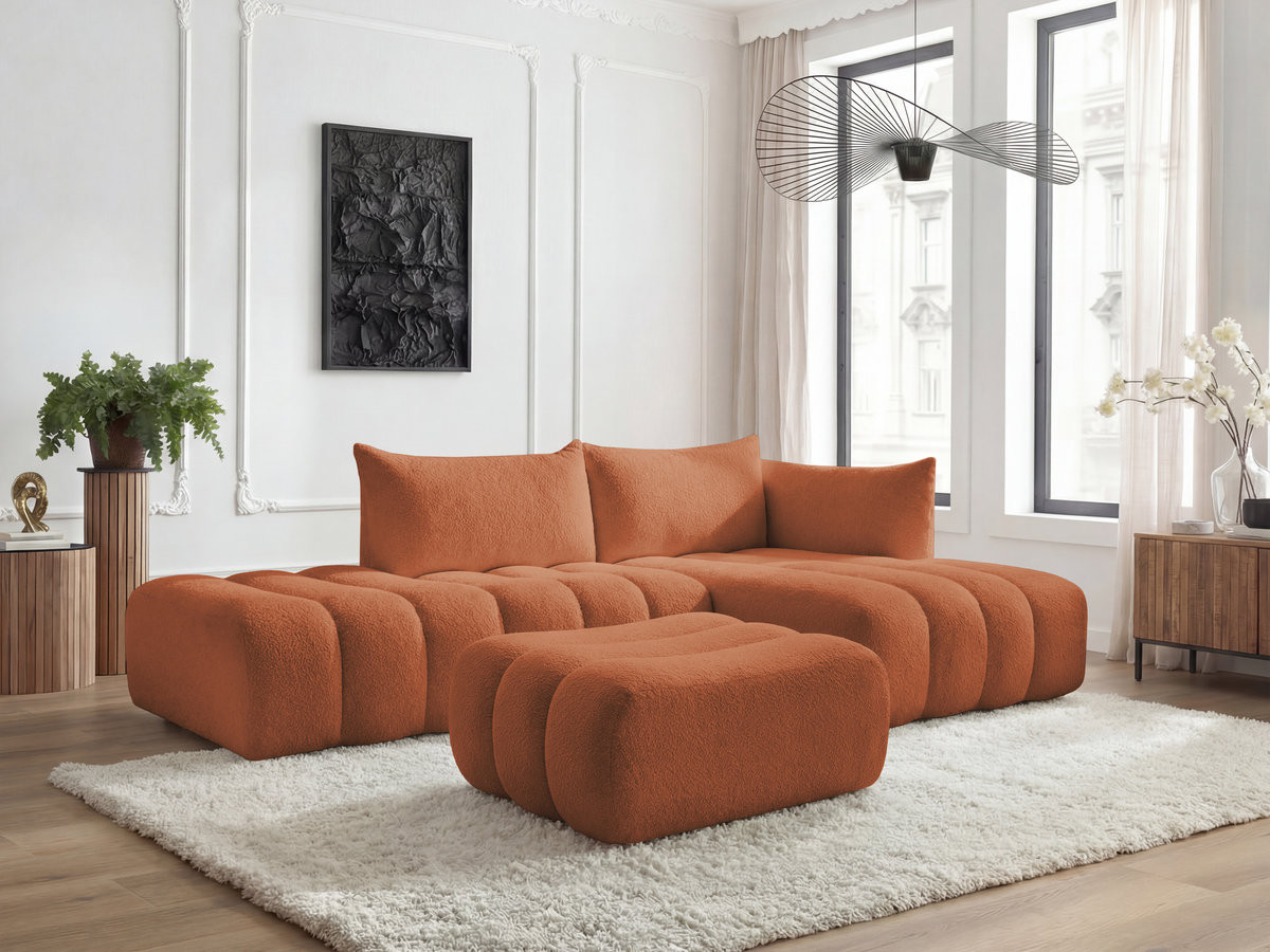 Bobochic Azra Ecksofa mit Pouf 319 × 178 cm Bouclé-Stoff Orange Ecke rechts