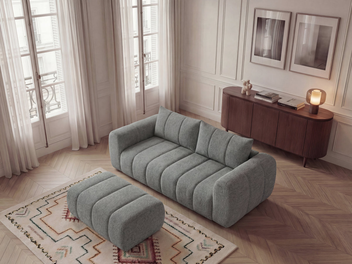 Bobochic Nesty Sofa 3-Sitzer mit Pouf Melange-Stoff Dunkelgrau