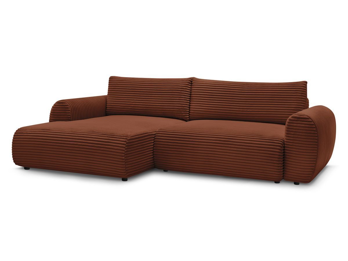 Bobochic Lucien Ecksofa mit Schlaffunktion und Bettkasten 314 × 167 cm Breitcord weich Orange Ecke links