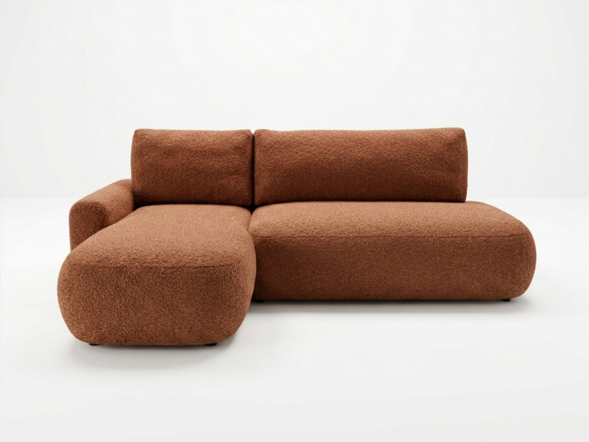 Bobochic Tango Ecksofa mit Schlaffunktion und Bettkasten Bouclé-Stoff Orange Ecke links