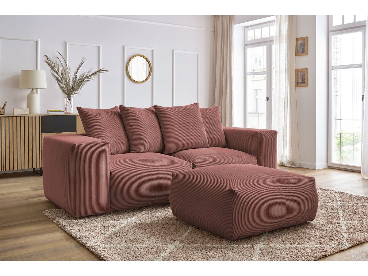 Bobochic Voltaire Sofa 4-Sitzer mit Pouf 248 × 100 cm Cordsamt Rosa