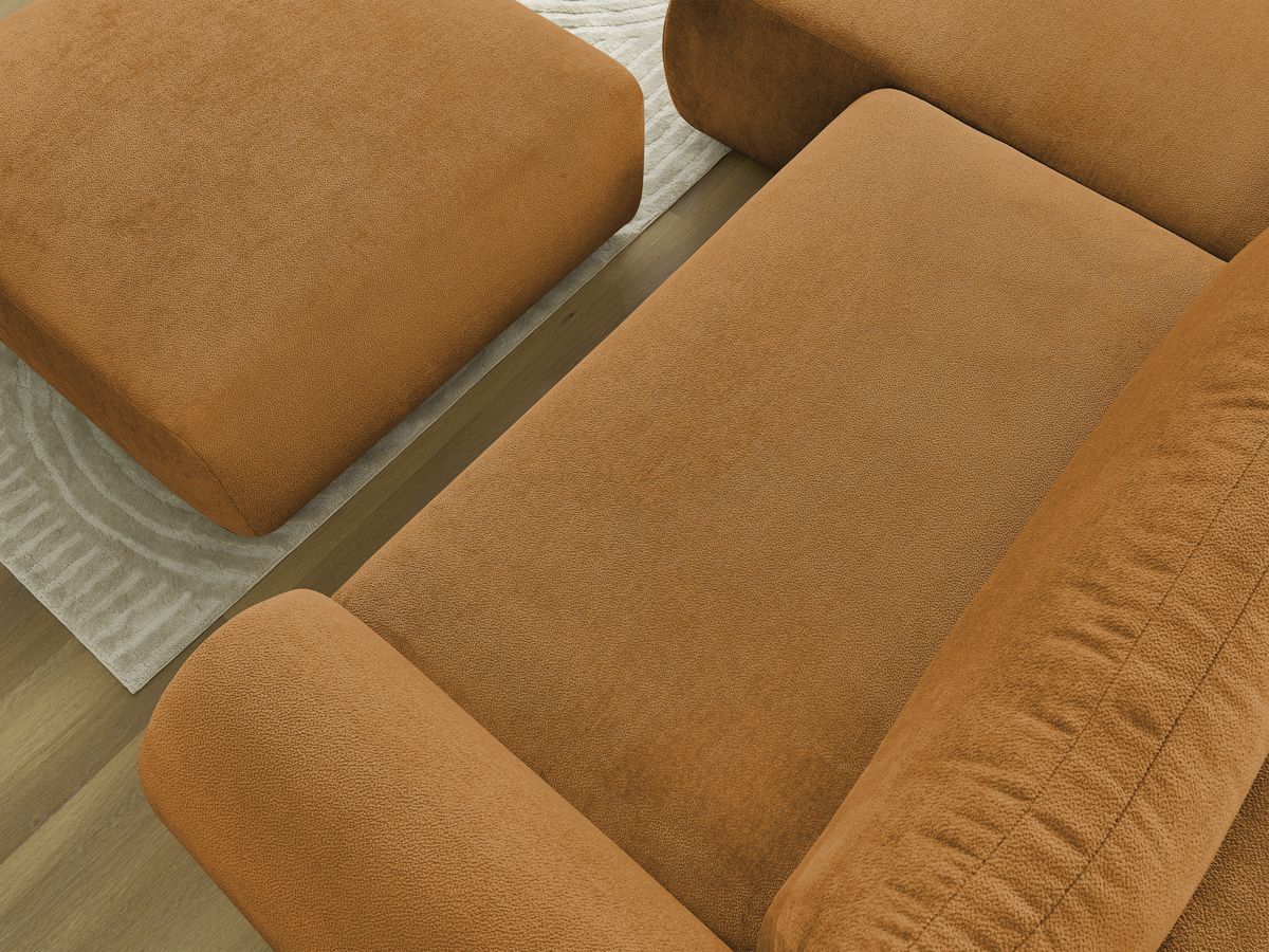 Bobochic Lucien Ecksofa mit Schlaffunktion und Bettkasten und Pouf 314 × 167 cm Stoff Gelb Ecke links