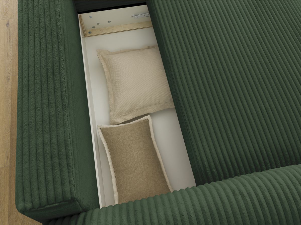 Bobochic Lucien Ecksofa mit Schlaffunktion und Bettkasten 314 × 167 cm Breitcord weich Grün Ecke rechts