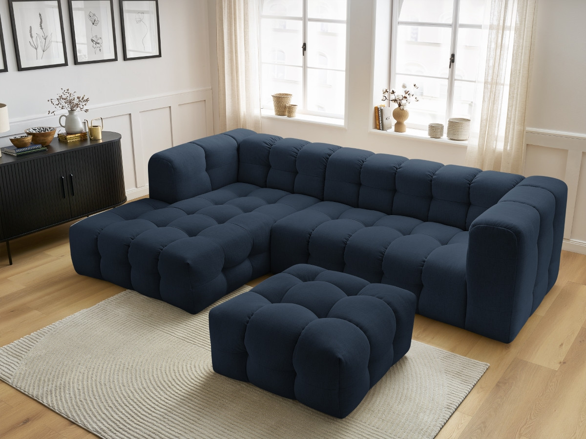 Bobochic Cloud Ecksofa mit Pouf 288 × 184 cm Stoff Dunkelblau Ecke links
