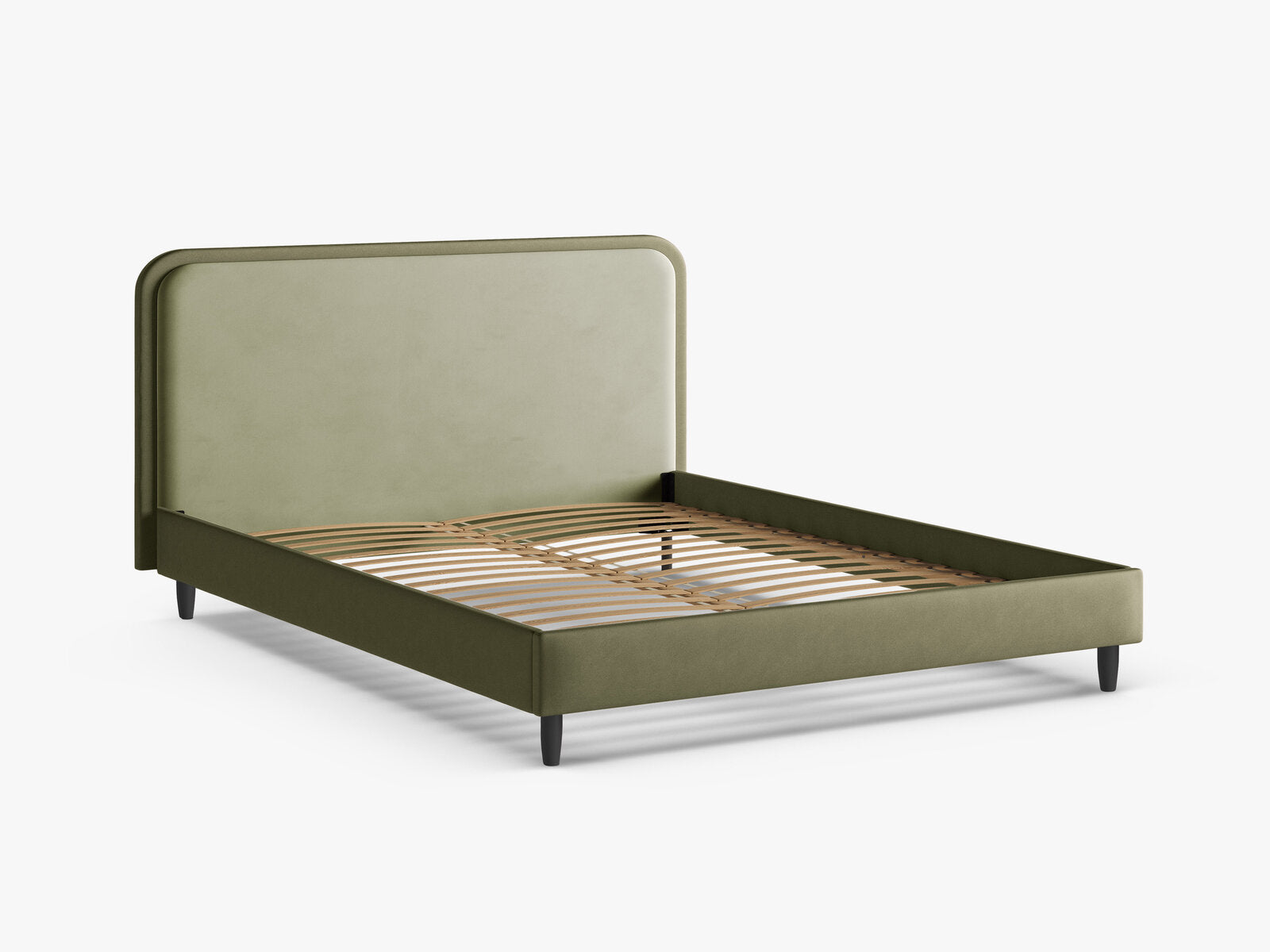 Micadoni Stauraumbett mit Kopfteil Aveline Samt Magic Velvet, Vegan-Leder Vega Grün, Moosgrün 140x200
