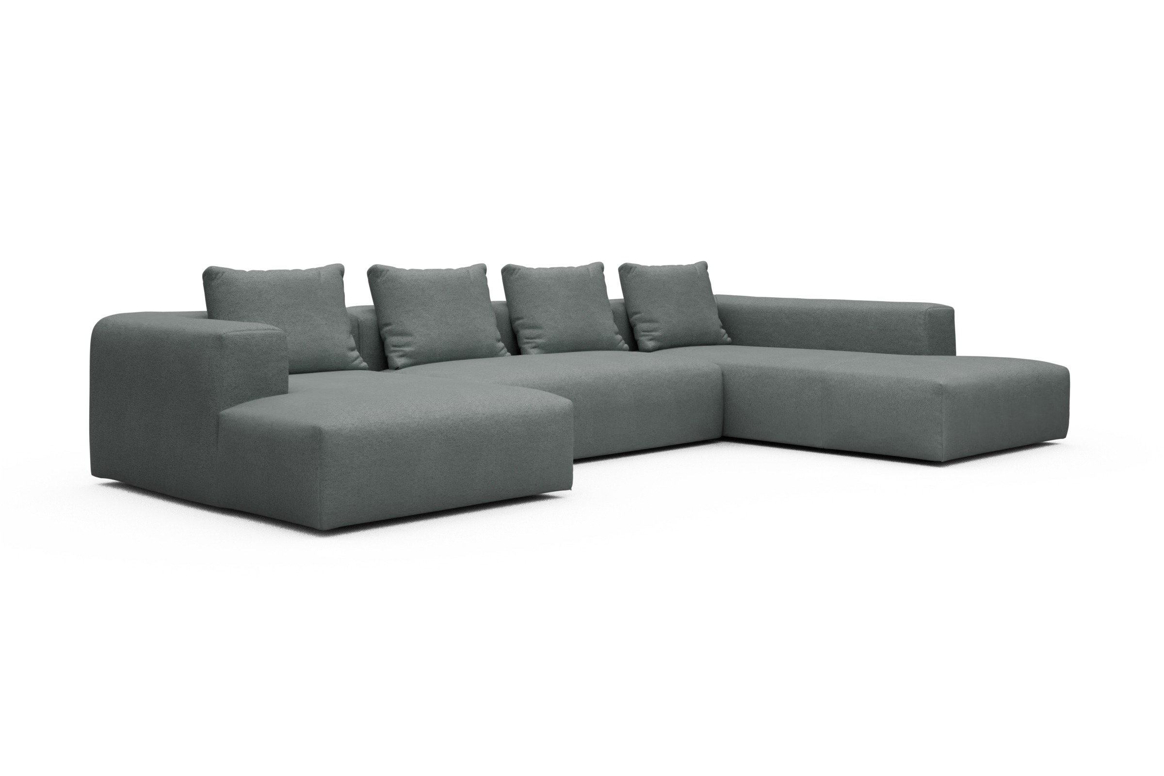 Wohnlandschaft Fred Relax-Ecke rechts mit 2-Sitzer und Chaiselongue links Denari-Soft-Grey