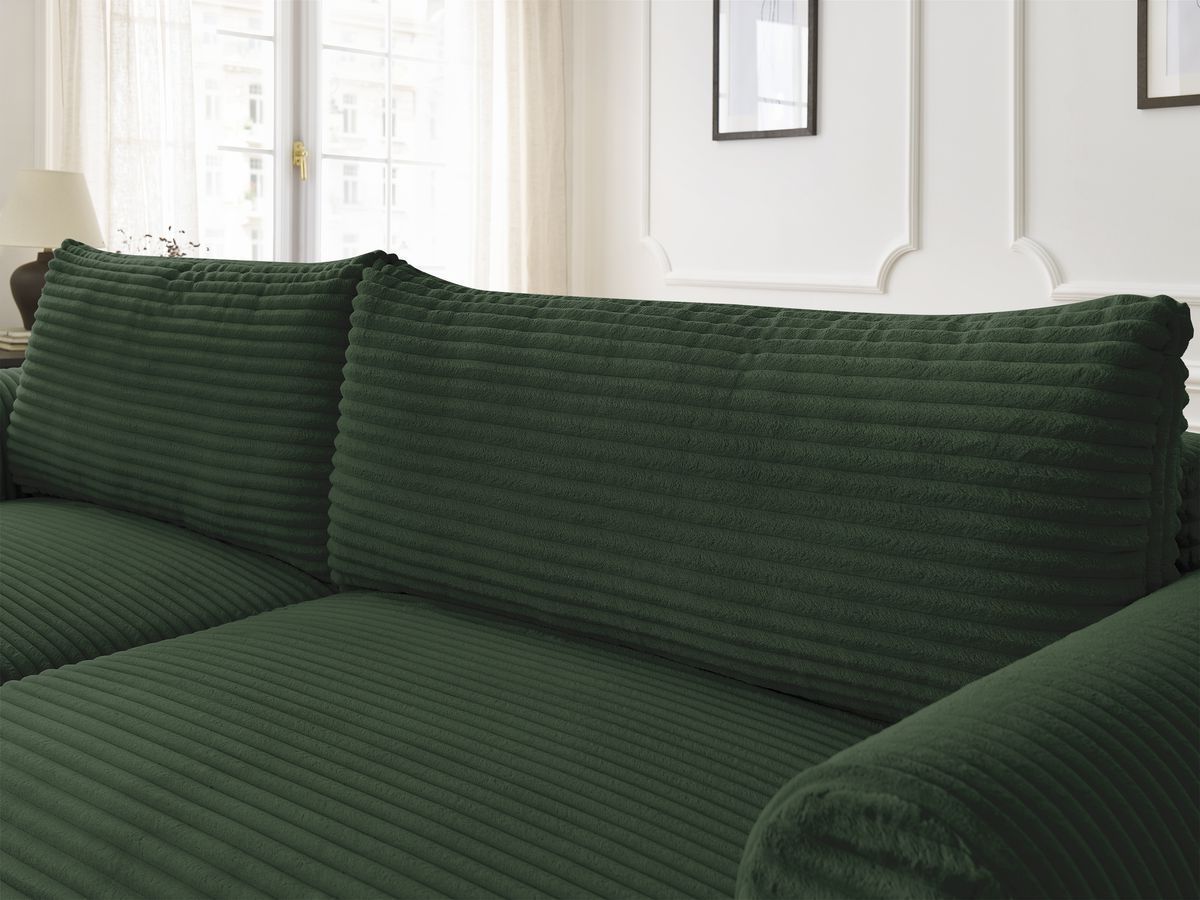 Bobochic Lucien Ecksofa mit Schlaffunktion und Bettkasten und Pouf 314 × 167 cm Breitcord weich Grün Ecke links