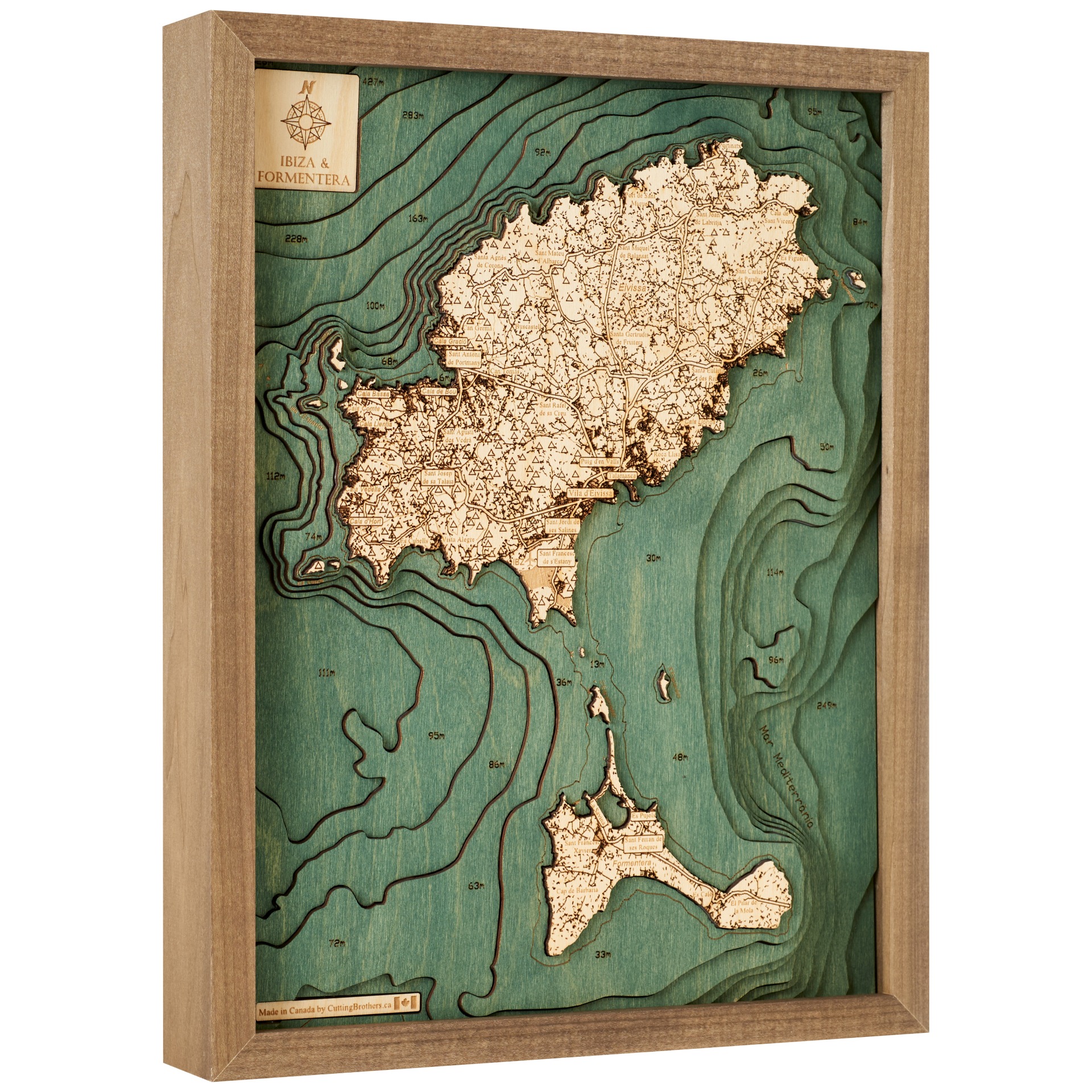 Cutting Brothers 3D Holz-Wandkarte Ibiza Formentera 40.5x30.5 cm