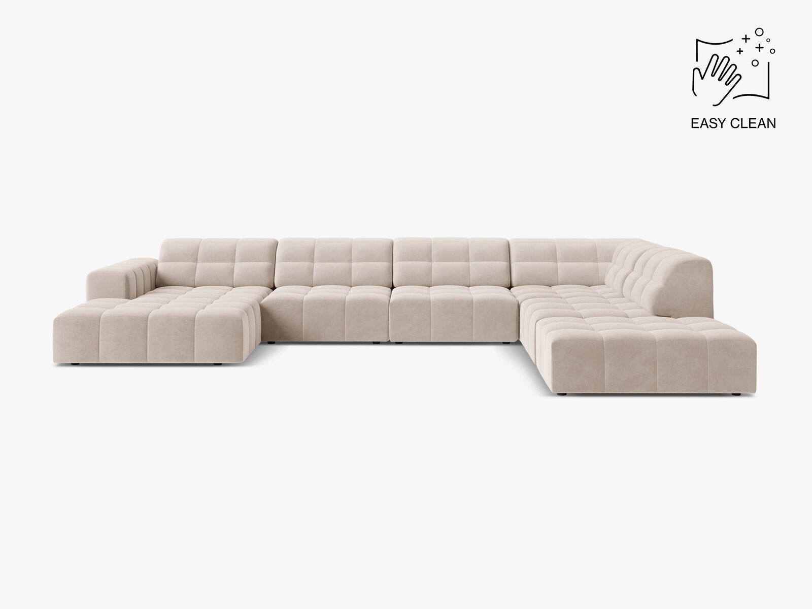 Micadoni Panorama Ecksofa Jennifer 7-Sitzer Rechts Samt Venus Helles Beige