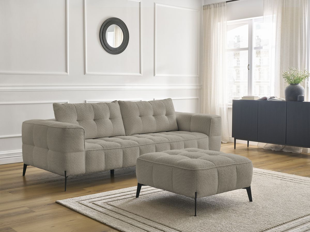 Bobochic Anis Sofa 3-Sitzer mit Pouf Bouclé-Stoff Taupe