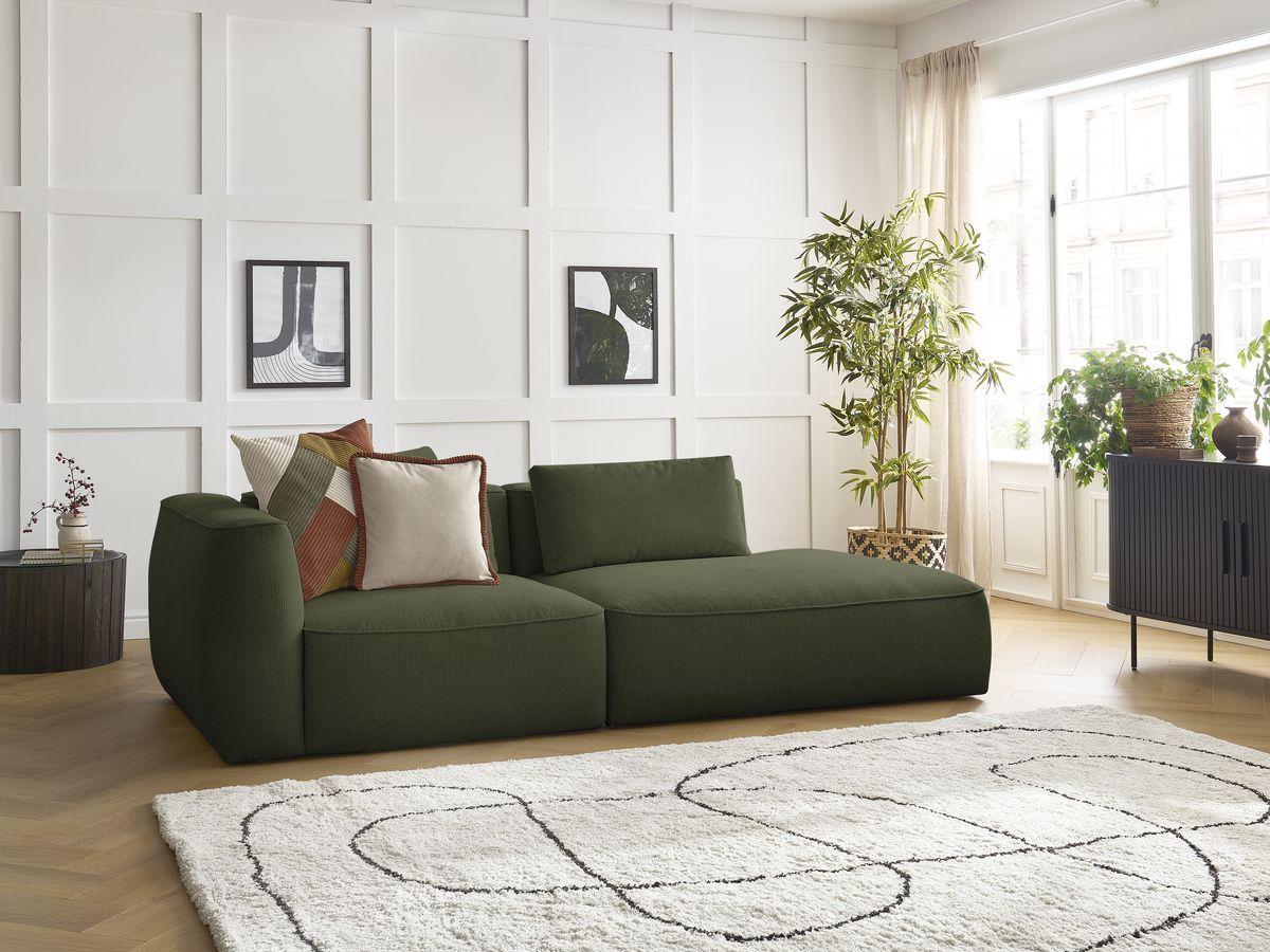 Bobochic Leopold Sofa 3-Sitzer Melange-Stoff Dunkelgrün Armlehne links