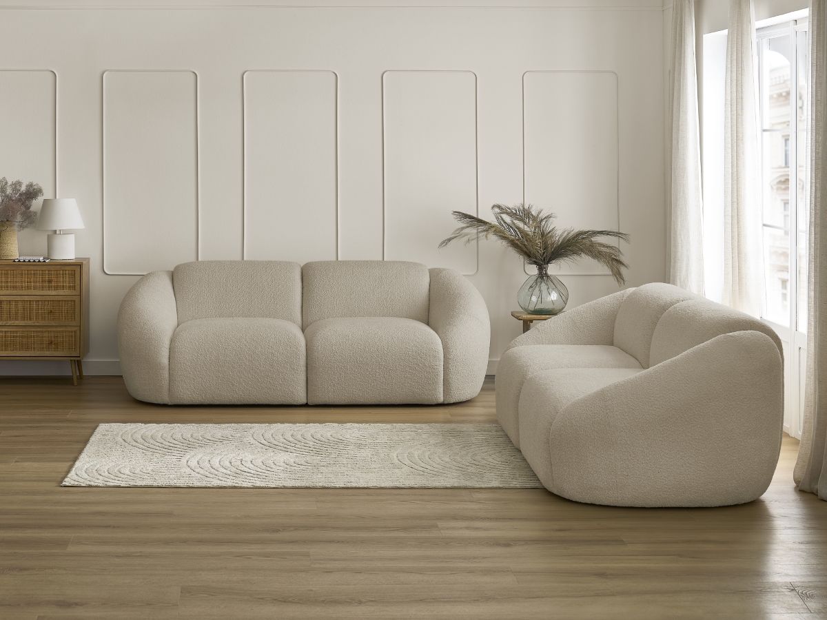 Bobochic Tina Sofa 5-Sitzer Bouclé-Stoff Beige