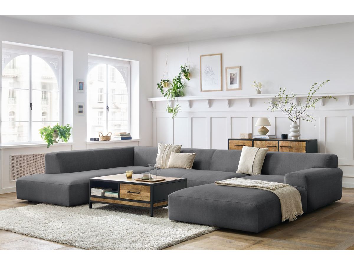 Bobochic Lavena Wohnlandschaft 399 × 220 cm Samt Dunkelgrau Ecke rechts