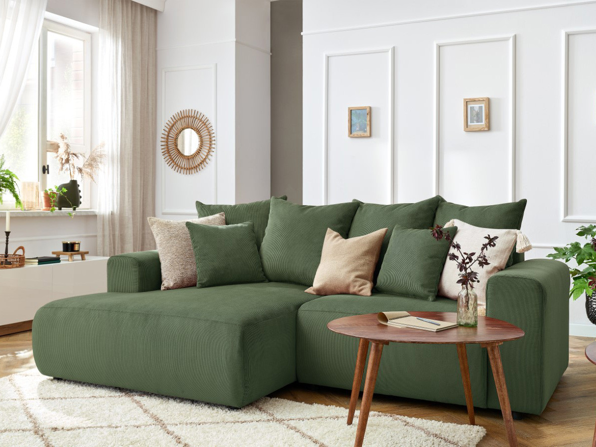 Bobochic Enjoy Ecksofa Cordsamt Grün Ecke links