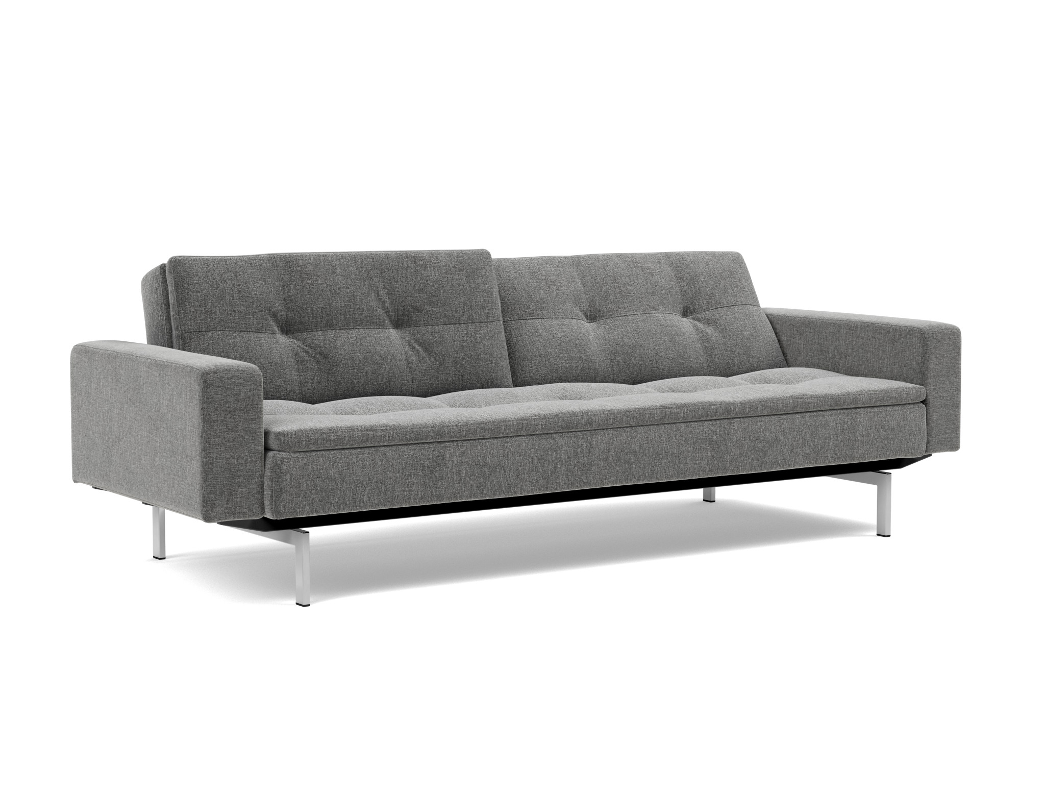 Schlafsofa Dublexo mit Armlehnen Strukturierter Stoff Twist 563-Charcoal Beine Chrom