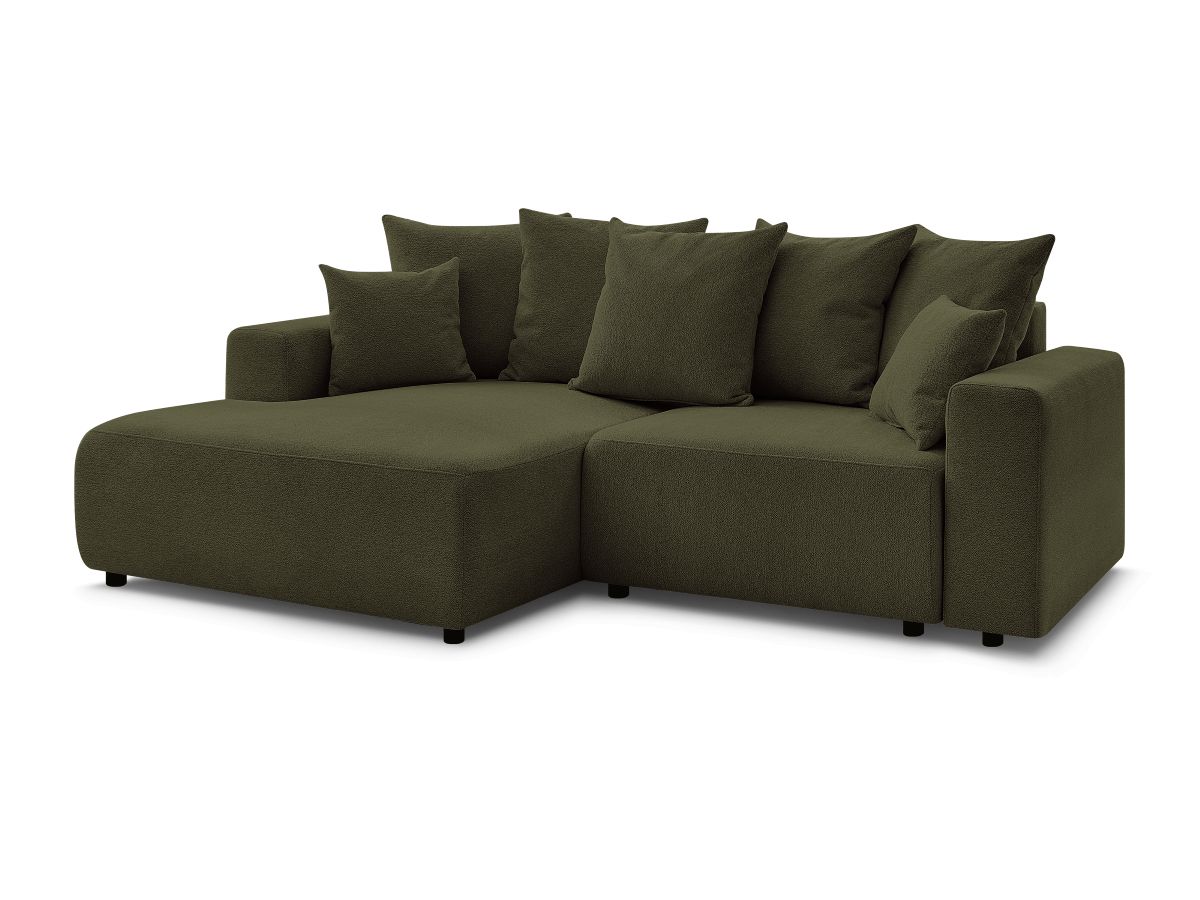 Bobochic Atilla Ecksofa mit Schlaffunktion und Bettkasten Melange-Stoff Grün Ecke links