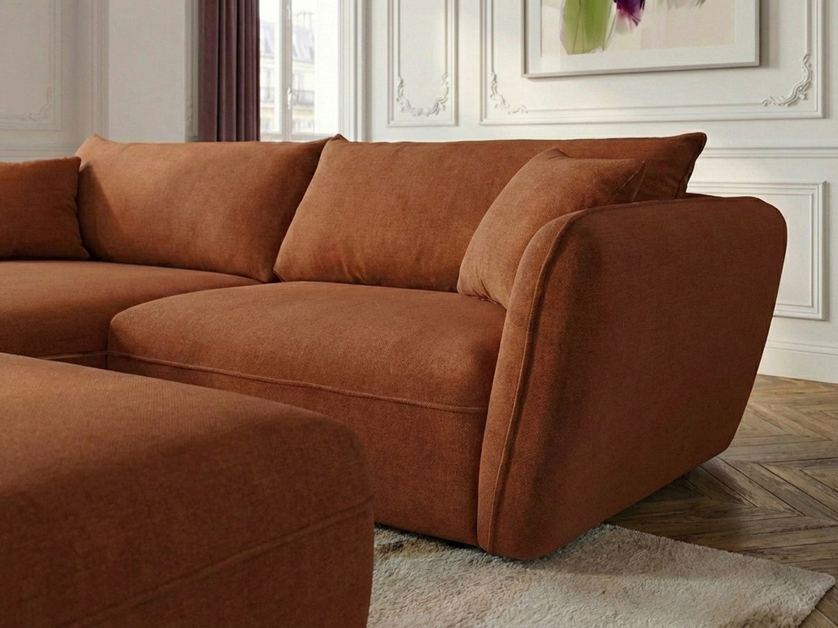 Bobochic Luigi Ecksofa mit Pouf Strukturstoff Orange Ecke links