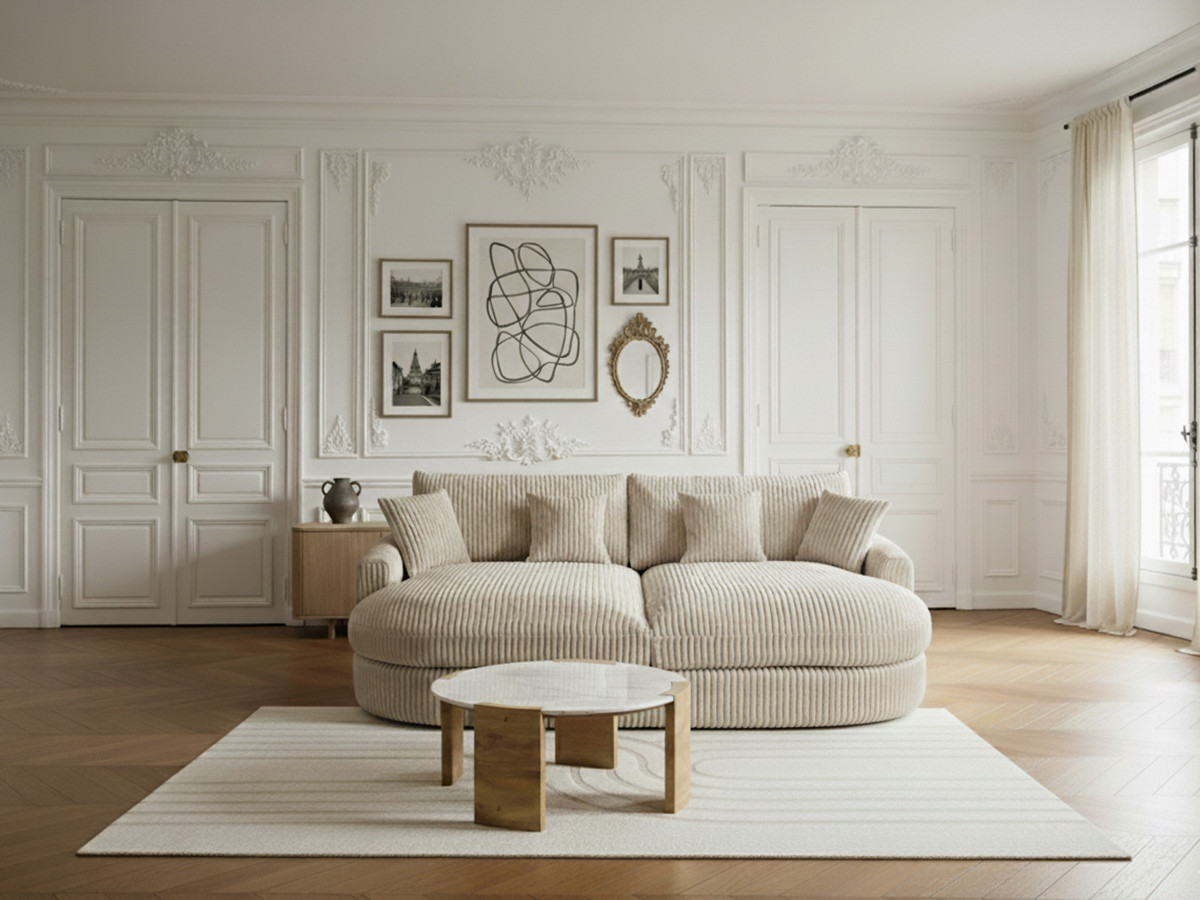 Bobochic Belem Sofa 3-Sitzer Breitcord weich Taupe