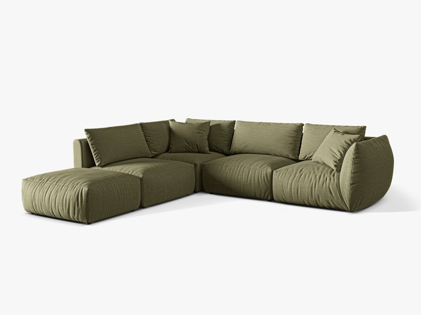 Micadoni Modulares Ecksofa Chris 4-Sitzer Links Strukturierter Stoff Hellgrün