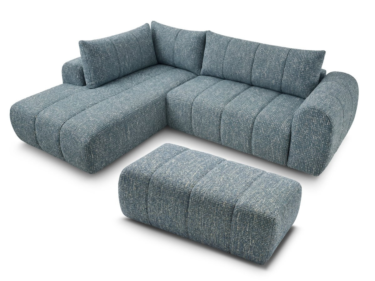 Bobochic Nesty Ecksofa in L-Form, 256 cm, mit Pouf Melange-Stoff Blau Ecke links