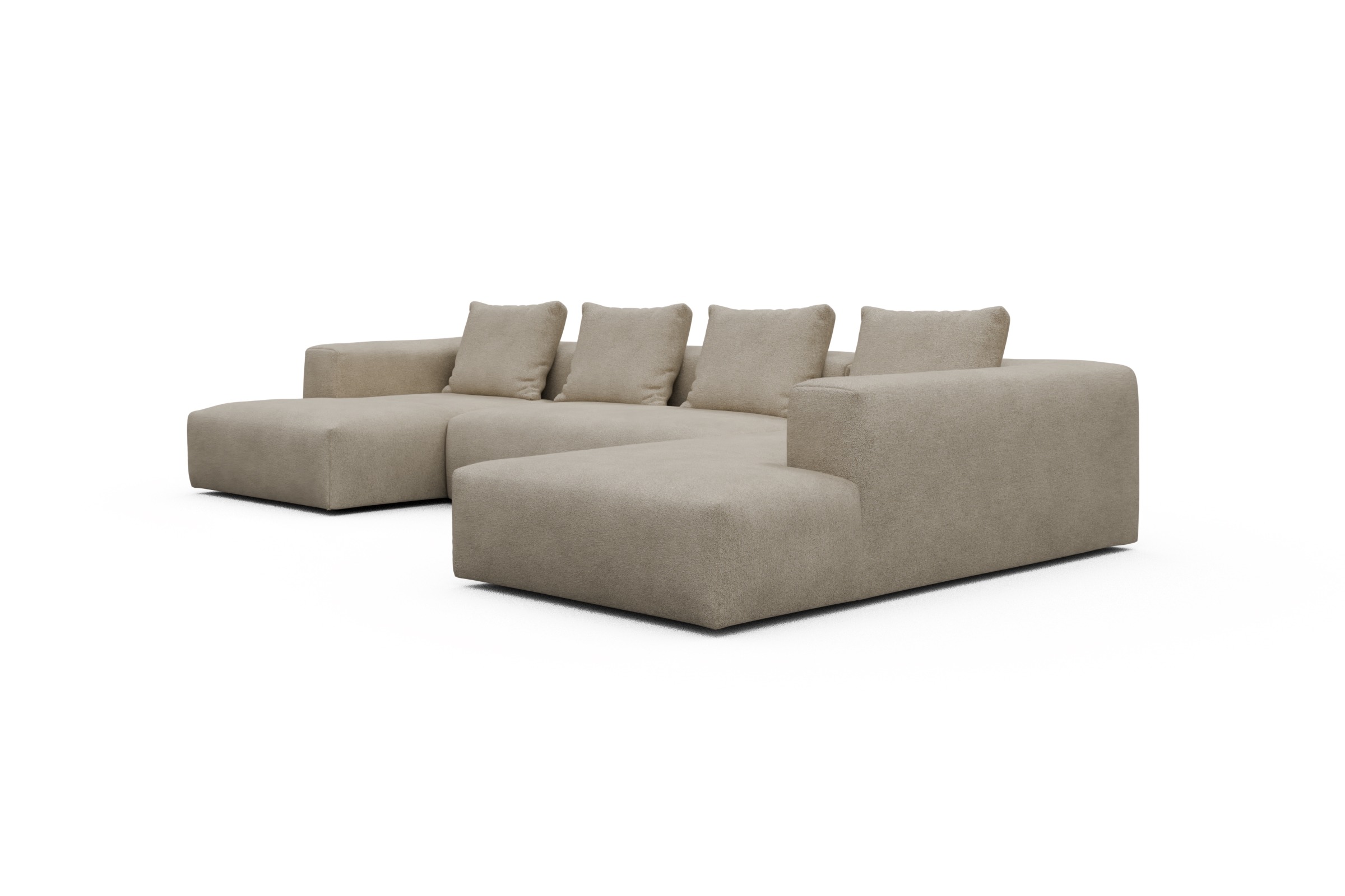 Wohnlandschaft Fred Relax-Ecke rechts mit 2-Sitzer und Chaiselongue links Boucle-Belge