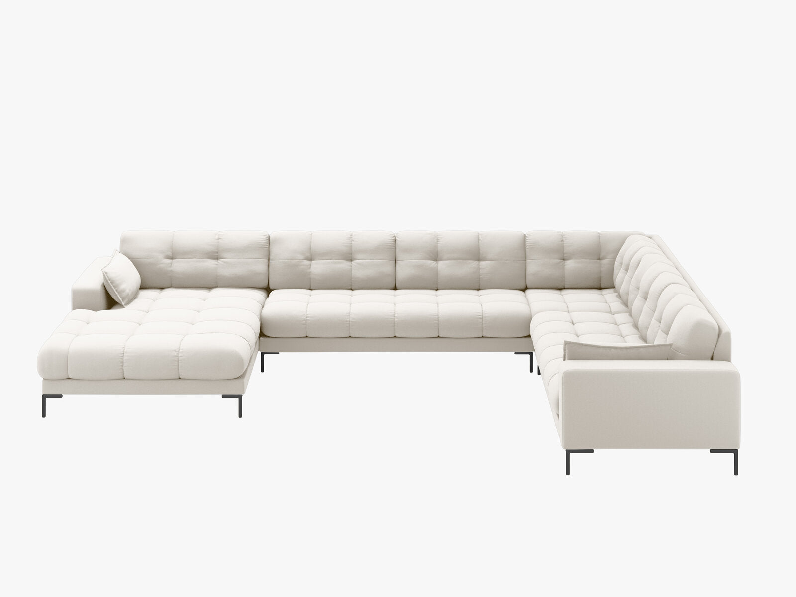 Micadoni Wohnlandschaft Mamaia 7-Sitzer Rechts Strukturierter Stoff Neve Helles Beige schwarze Beine