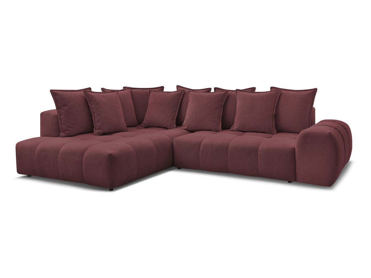 Bobochic Everest Ecksofa mit Schlaffunktion und Bettkasten 320 × 212 cm, 10 Kissen Melange-Stoff Rot Ecke links