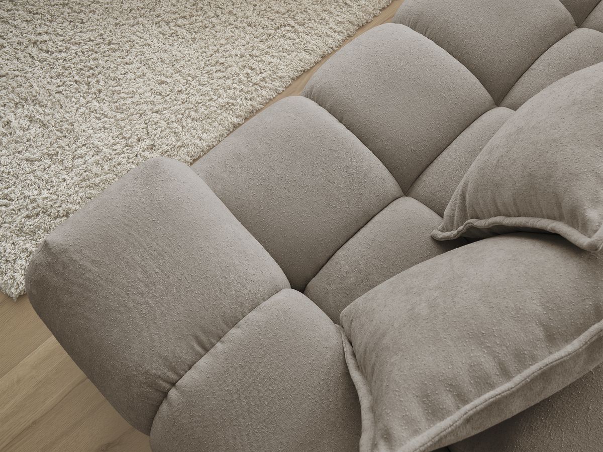 Bobochic Everest Ecksofa mit Schlaffunktion und Pouf, 10 Kissen Strukturstoff Taupe Ecke links