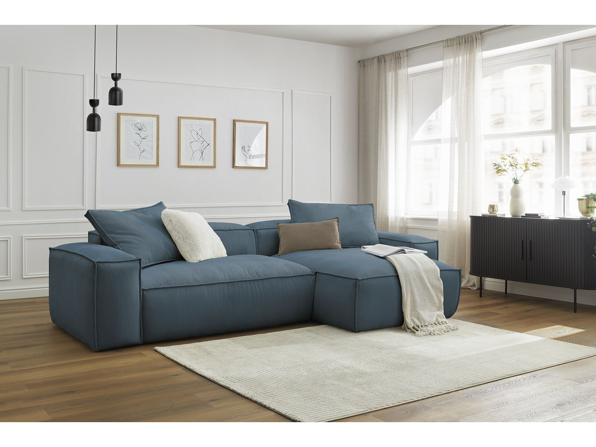 Bobochic Boheme Ecksofa, 3 Kissen Cordsamt Blau