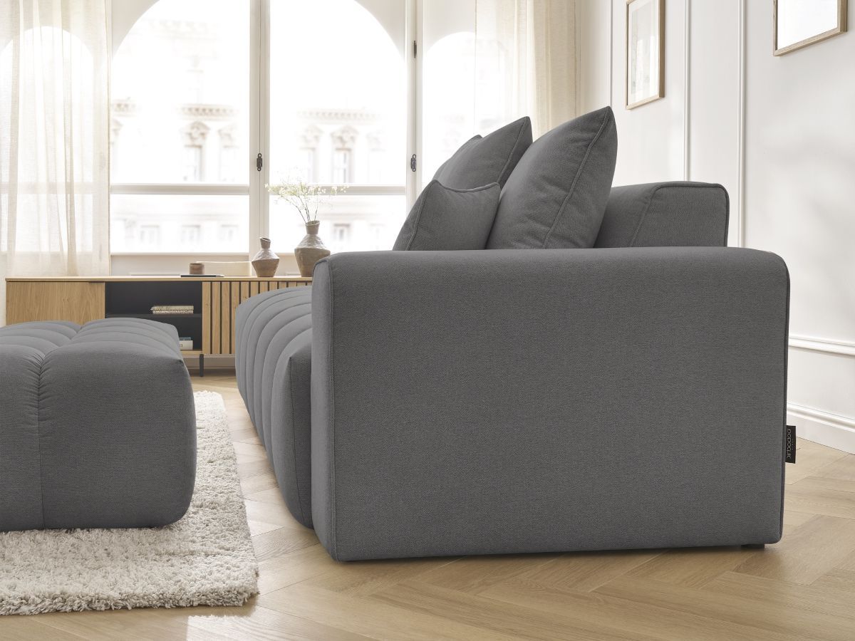 Bobochic Mont-blanc Sofa 5-Sitzer mit Pouf Melange-Stoff Dunkelgrau Armlehne rechts