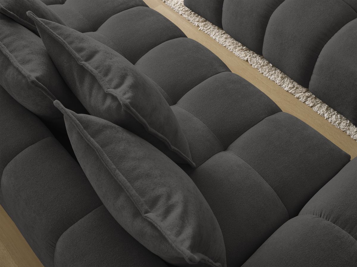 Bobochic Everest Schlafsofa 3-Sitzer mit Bettkasten und Pouf, 5 Kissen Strukturstoff Schwarz